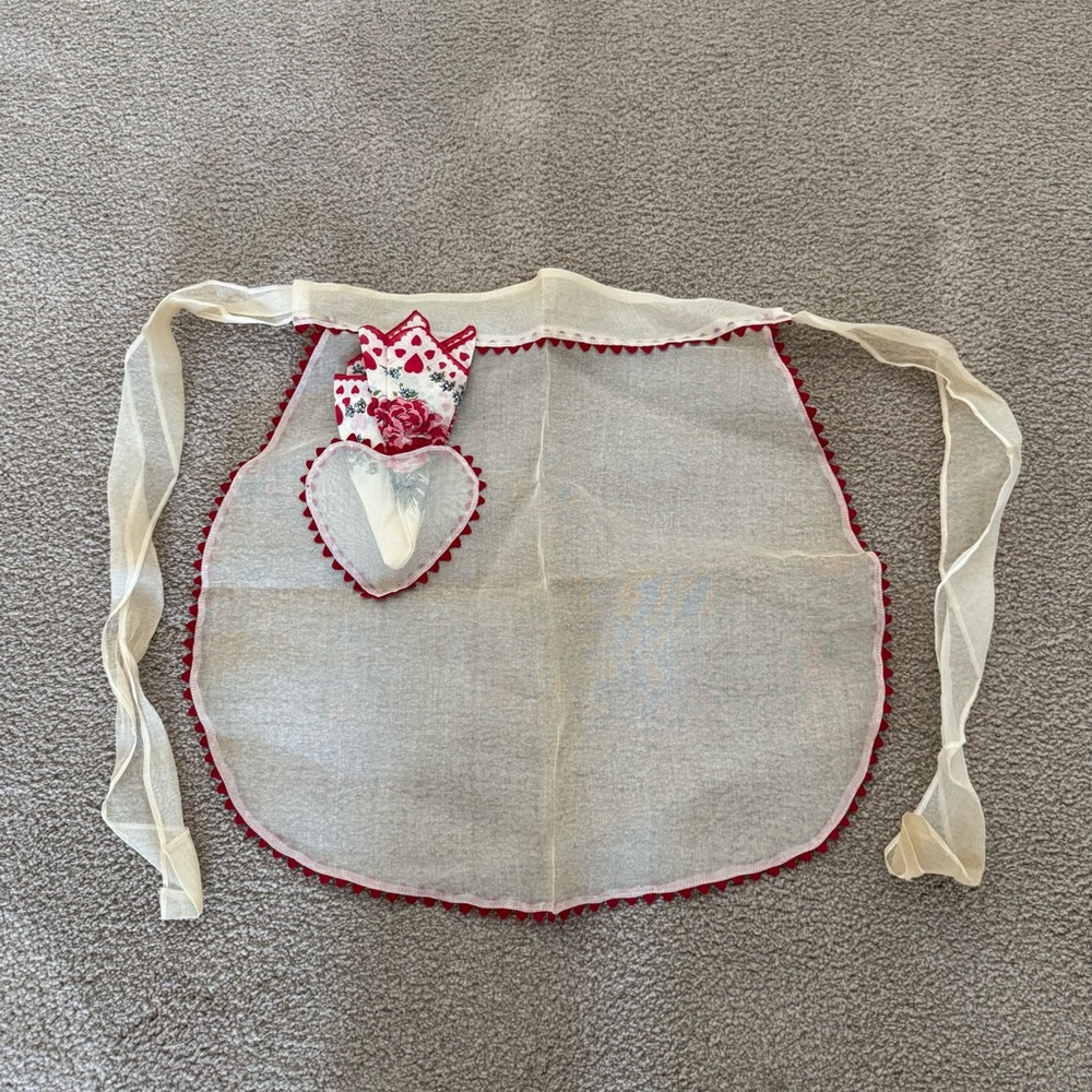 Sheer Vintage Apron with Heart Pocket